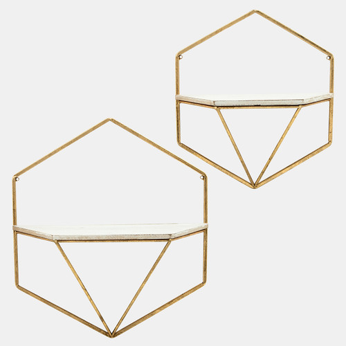 sagebrook home S/2 Metal / Wood Hexagon Wall Shelves Gold/wht Wishlist Create New