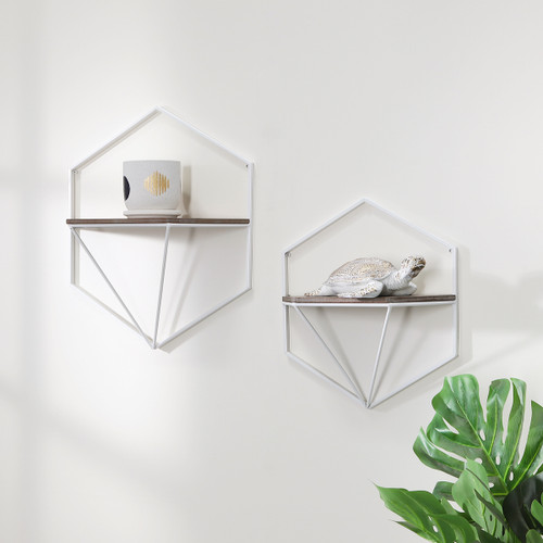 Sagebrook Home S/2 Metal / Wood Hexagon Wall Shelves Wht/gray Wishlist Create New