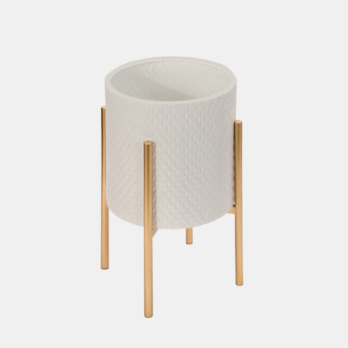 Sagebrook Home S/2 Textured Planter On Metal Stand White/gold Wishlist Create New