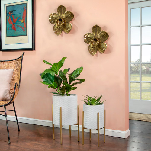 Sagebrook Home S/2 Textured Planter On Metal Stand White/gold Wishlist Create New