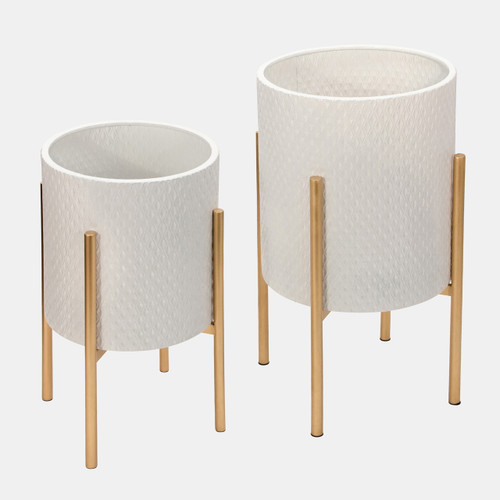 sagebrook home S/2 Textured Planter On Metal Stand White/gold Wishlist Create New