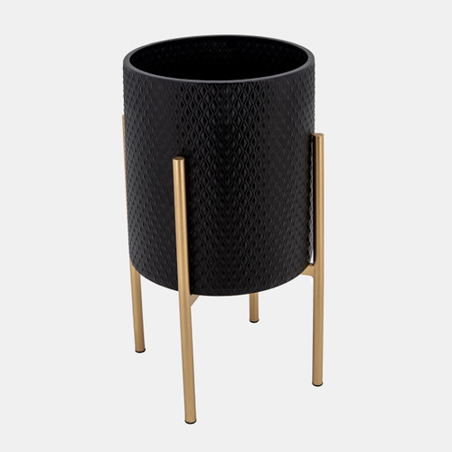 Sagebrook Home S/2 Textured Planter On Metalstand Black/gld Wishlist Create New