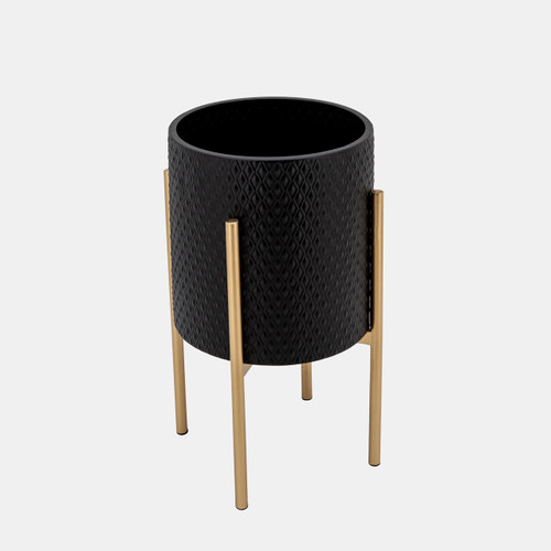 Sagebrook Home S/2 Textured Planter On Metalstand Black/gld Wishlist Create New