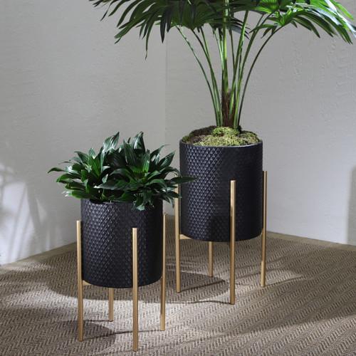 Sagebrook Home S/2 Textured Planter On Metalstand Black/gld Wishlist Create New