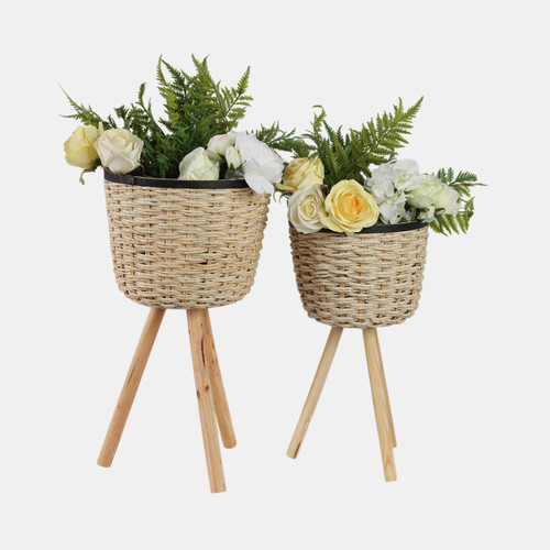 Sagebrook Home S/2 Wicker Footed Planters White Wishlist Create New