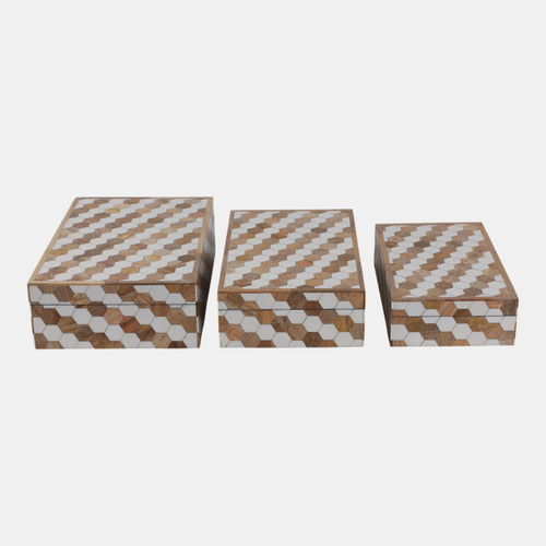 Sagebrook Home S/3 10/11/12" Hexagon Inlay Boxes White Wishlist Create New
