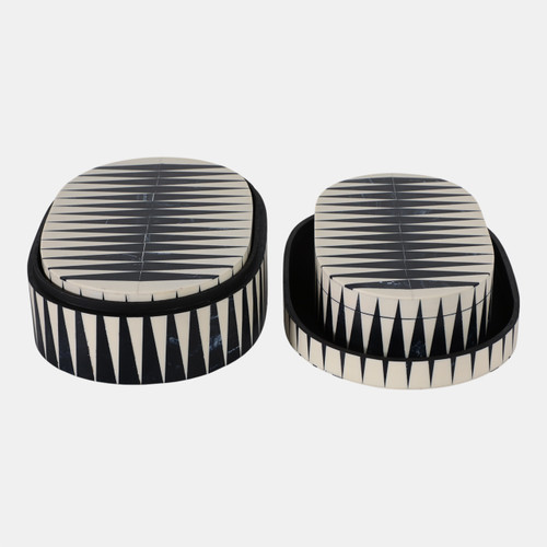 Sagebrook Home S/3 10/11/12" Oval Bold Lines Boxes White/blue Wishlist Create New