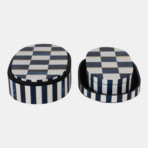 Sagebrook Home S/3 10/11/12" Oval Checkered Boxes White/blue Wishlist Create New
