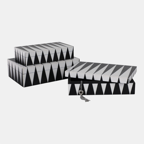 Sagebrook Home S/3 10/11/12" Triangle Pattern Boxes Black/white Wishlist Create New