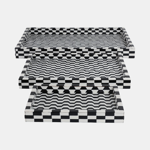 sagebrook home S/3 13/18/24" Geo 3d Resin Trays Black/white Wishlist Create New