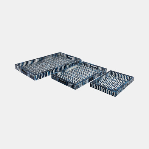 Sagebrook Home S/3 13/18/24" Trays With Inlay Pieces Blue/white Wishlist Create New