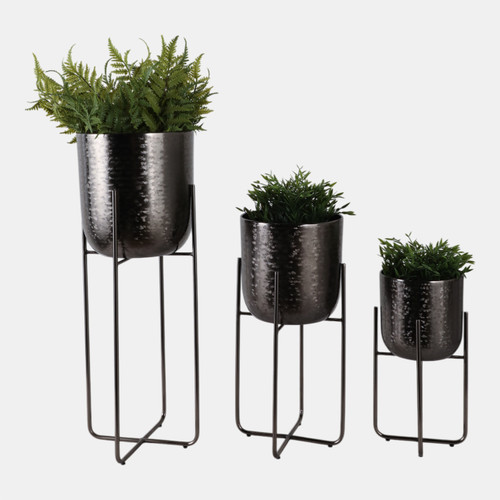 Sagebrook Home S/3 15/20/27" Etched Metal Planter On Stand Black Wishlist Create New