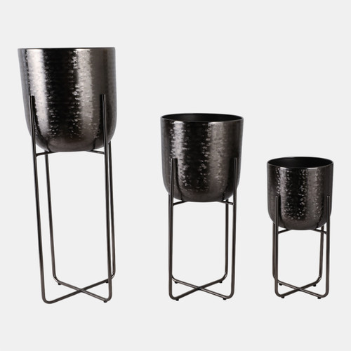 Sagebrook Home S/3 15/20/27" Etched Metal Planter On Stand Black Wishlist Create New