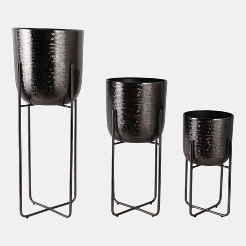 Sagebrook Home S/3 15/20/27" Etched Metal Planter On Stand Black Wishlist Create New