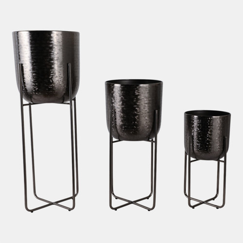 sagebrook home S/3 15/20/27" Etched Metal Planter On Stand Black Wishlist Create New