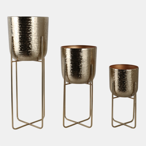 Sagebrook Home S/3 15/20/27" Etched Metal Planter On Stand Gold Wishlist Create New