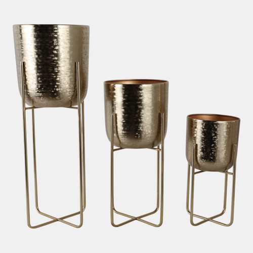 Sagebrook Home S/3 15/20/27" Etched Metal Planter On Stand Gold Wishlist Create New