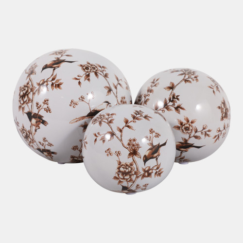 Sagebrook Home S/3 4/5/6" Birds & Blooms Orbs Brown/white Wishlist Create New