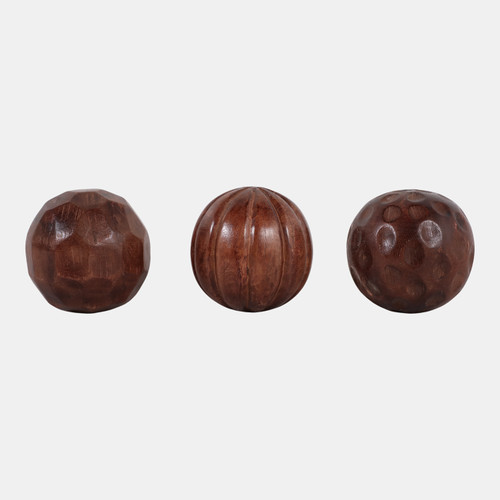 Sagebrook Home S/3 5" Mango Wood Orbs Assorted Designs Brown Wishlist Create New