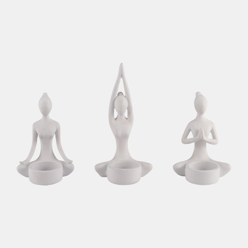 sagebrook home S/3 7"h Resin Yoga Women Tealight Holder Wt Wishlist Create New
