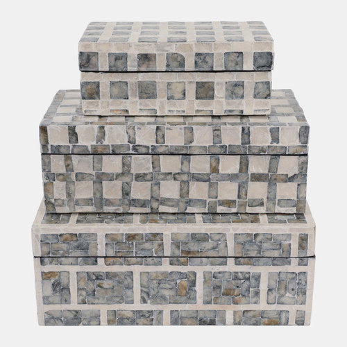 sagebrook home S/3 8/11/12" Capiz Assorted Plaid Boxes Ivory Mul Wishlist Create New