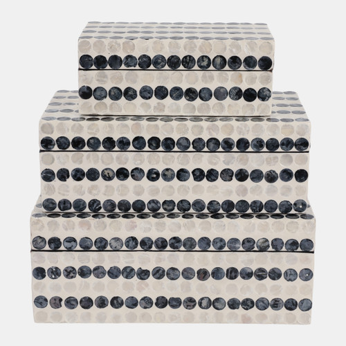 sagebrook home S/3 8/11/12" Capiz Dots Boxes Ivory/blue Wishlist Create New