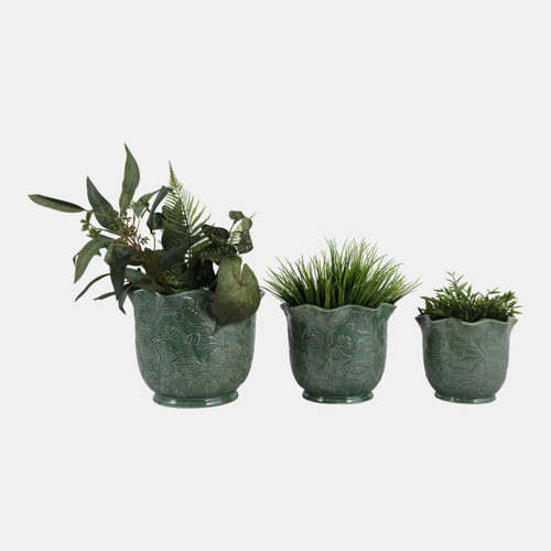 Sagebrook Home S/3 8/9/11" Floral Ruffle Edge Planters Green Wishlist Create New