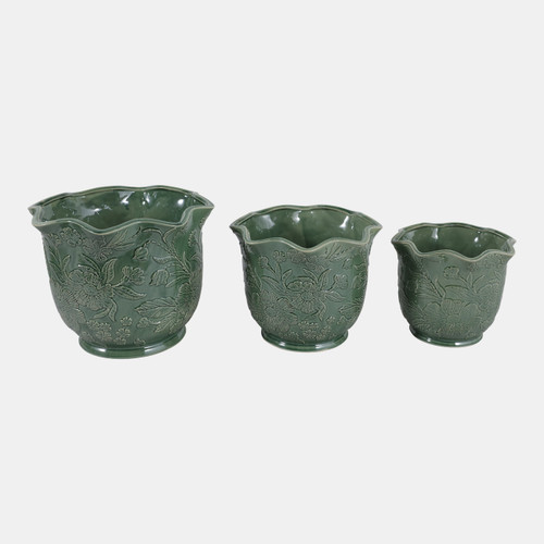 Sagebrook Home S/3 8/9/11" Floral Ruffle Edge Planters Green Wishlist Create New