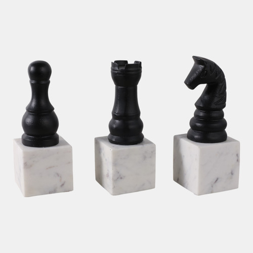 Sagebrook Home S/3 9" Chess Pieces On Marble Base Black/ White Wishlist Create New