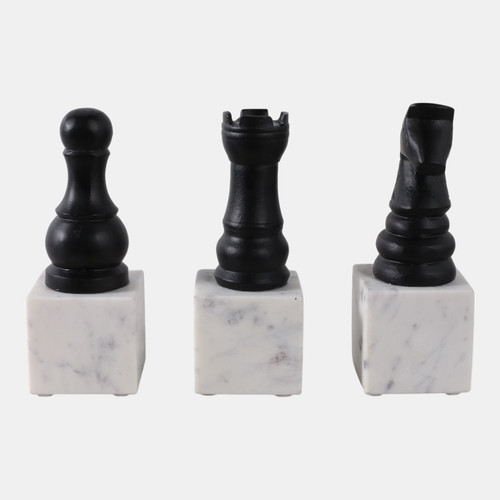 Sagebrook Home S/3 9" Chess Pieces On Marble Base Black/ White Wishlist Create New