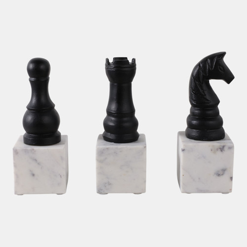 Sagebrook Home S/3 9" Chess Pieces On Marble Base Black/ White Wishlist Create New