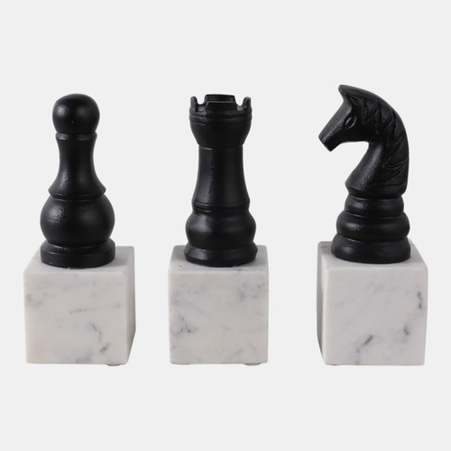 sagebrook home S/3 9" Chess Pieces On Marble Base Black/ White Wishlist Create New