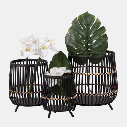 Sagebrook Home S/3 Bamboo Footed Planters 17/14/10" Black Wishlist Create New