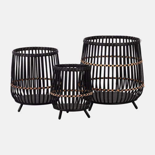 sagebrook home S/3 Bamboo Footed Planters 17/14/10" Black Wishlist Create New