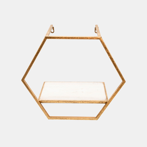 Sagebrook Home S/3 Metal/wood Hexagon Wall Shelves Gold Wishlist Create New