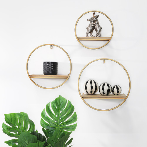 Sagebrook Home S/3 Metal & Wood Wall Shelves Bronze Wishlist Create New