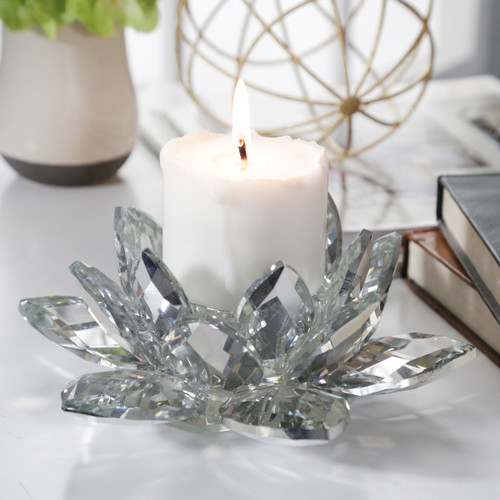 Sagebrook Home Silver Crystal Lotus Candle Holder 8" Wishlist Create New