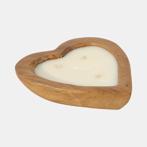 Sagebrook Home Teak 12" Heart Bowl Candle Natural Wishlist Create New