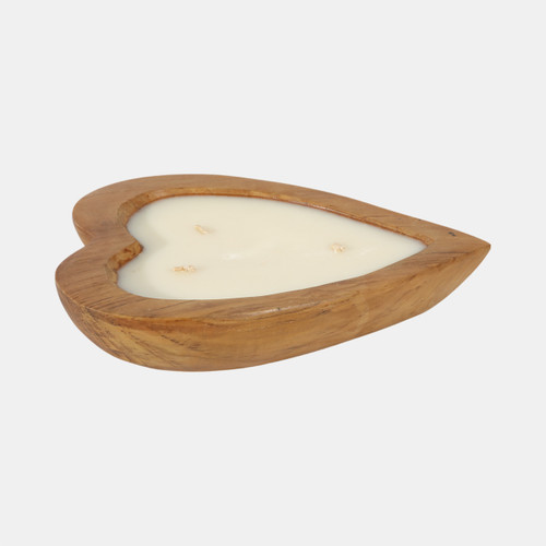 Sagebrook Home Teak 12" Heart Bowl Candle Natural Wishlist Create New