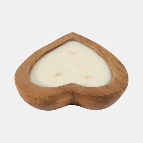 Sagebrook Home Teak 12" Heart Bowl Candle Natural Wishlist Create New