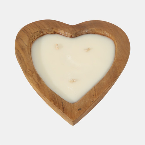 sagebrook home Teak 12" Heart Bowl Candle Natural Wishlist Create New