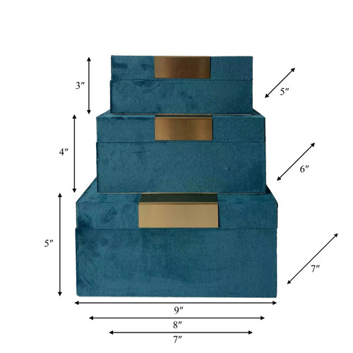 Sagebrook Home Velvet S/3 7/8/9"l Jewelry Boxes Teal/gold Wishlist Create New