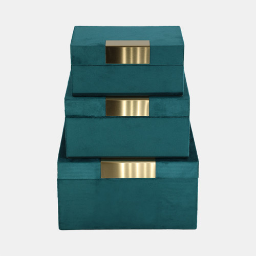 Sagebrook Home Velvet S/3 7/8/9"l Jewelry Boxes Teal/gold Wishlist Create New