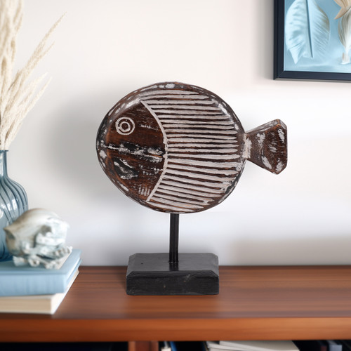 Sagebrook Home Wood 11"h Fish On Stand Gray Wishlist Create New