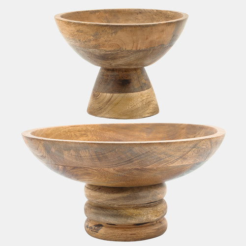 Sagebrook Home Wood 12" Round Bowl W/ Ribbed Base Natural Wishlist Create New