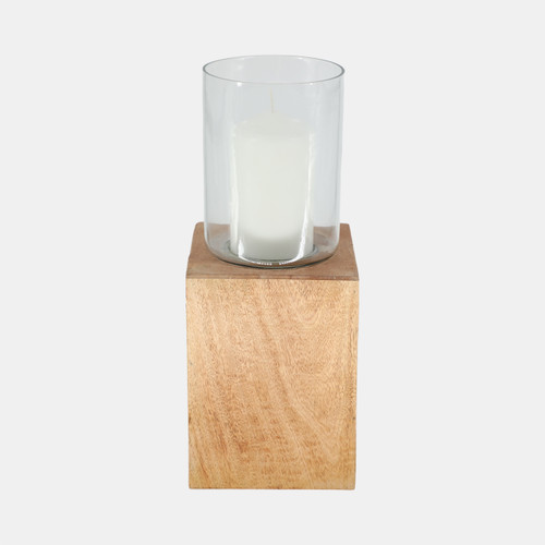 Sagebrook Home Wood 15" Square Base Pillar Hurricane Natural Wishlist Create New