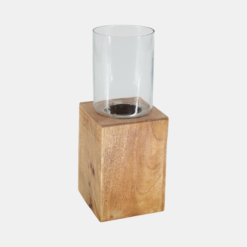 Sagebrook Home Wood 15" Square Base Pillar Hurricane Natural Wishlist Create New