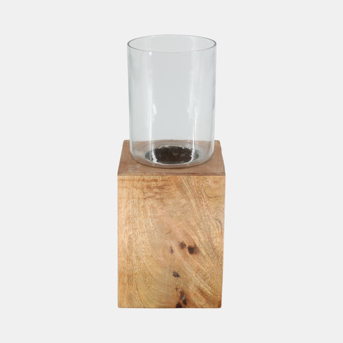 Sagebrook Home Wood 15" Square Base Pillar Hurricane Natural Wishlist Create New