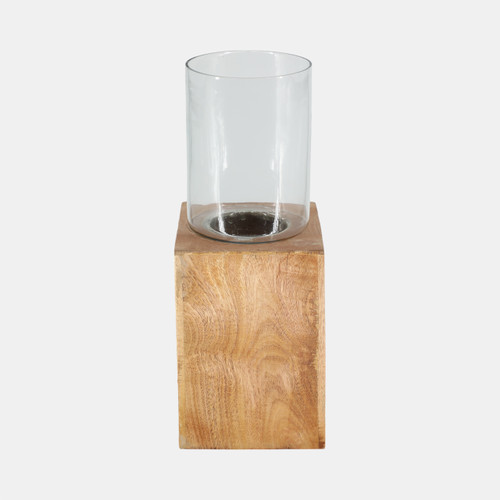 sagebrook home Wood 15" Square Base Pillar Hurricane Natural Wishlist Create New