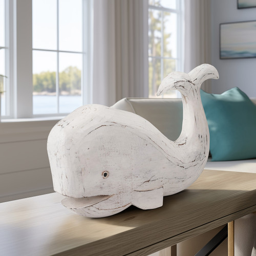 Sagebrook Home Wood 15" Tail Up Whale White Wishlist Create New